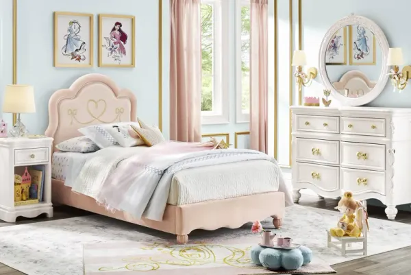 Disney Princess Sparkle White Bedroom with Pink Twin Upholstered Bed