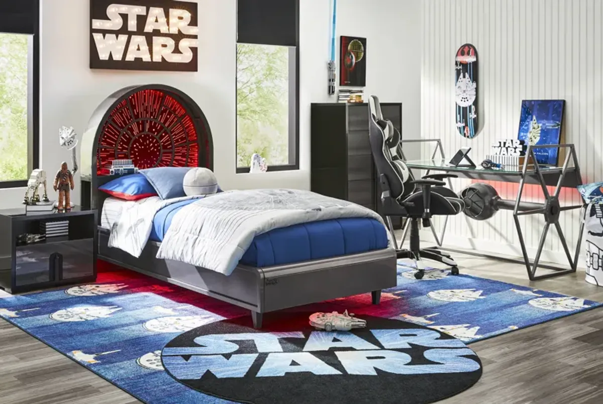 Star Wars Black Bedroom with Millennium Falcon Lightspeed Carbonite Twin Platform Bed