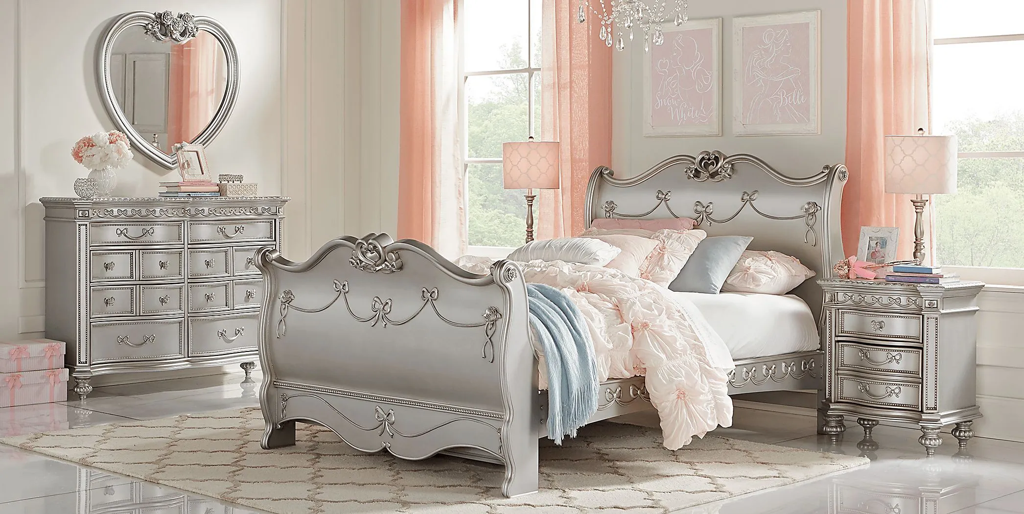 Disney Princess Fairytale Platinum 5 Pc Full Sleigh Bedroom