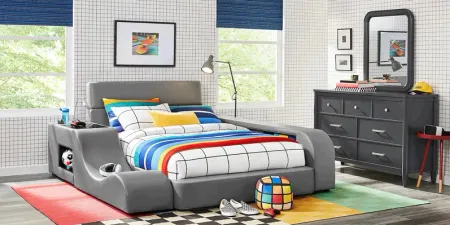 Kids Modern Colors Iron Ore 8 Pc Bedroom with Recharged Gray Full Bed, Nightstand, Lounger, Bookcase
