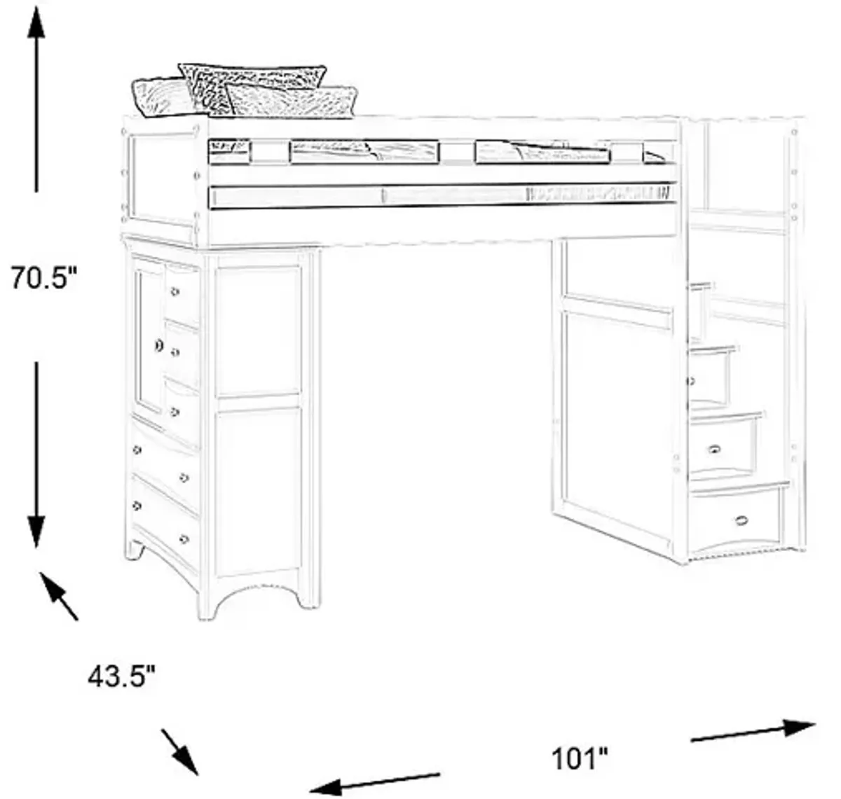 Ivy League 2.0 White Twin Step Loft with Chest