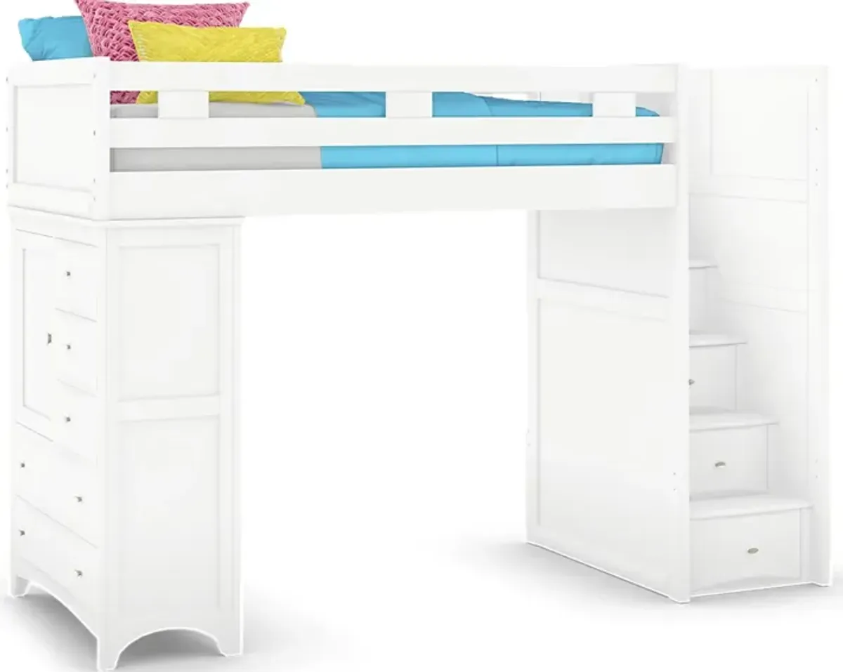 Ivy League 2.0 White Twin Step Loft with Chest