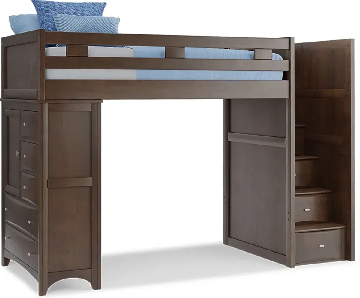 Ivy League 2.0 Walnut Twin Step Loft with Chest