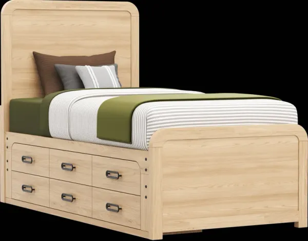Kids Hidden Hills Light Oak Twin Panel Bed with Storage Side Rail