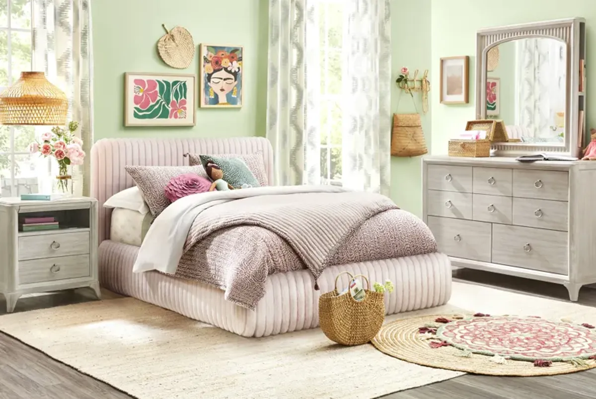 Kids Vivien Wirebrush Gray Bedroom with Charlize Pink Twin Upholstered Bed