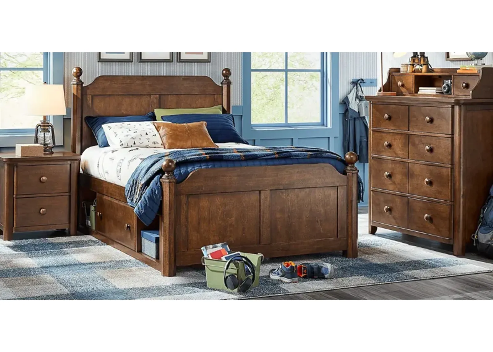 Kids South Bend Brown Cherry 5 Pc Full Poster Bedroom