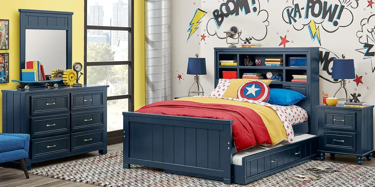 Kids Cottage Colors Navy 5 Pc Twin Bookcase Bedroom