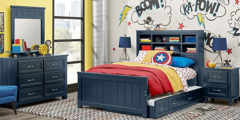 Kids Cottage Colors Navy 5 Pc Twin Bookcase Bedroom