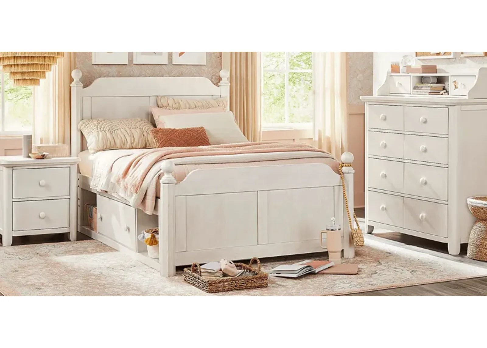 Kids South Bend Washed White 5 Pc Full Poster Bedroom