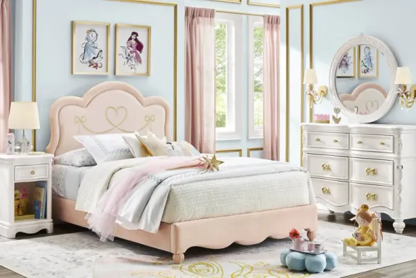 Disney Princess Sparkle White Bedroom with Pink Full Upholstered Bed