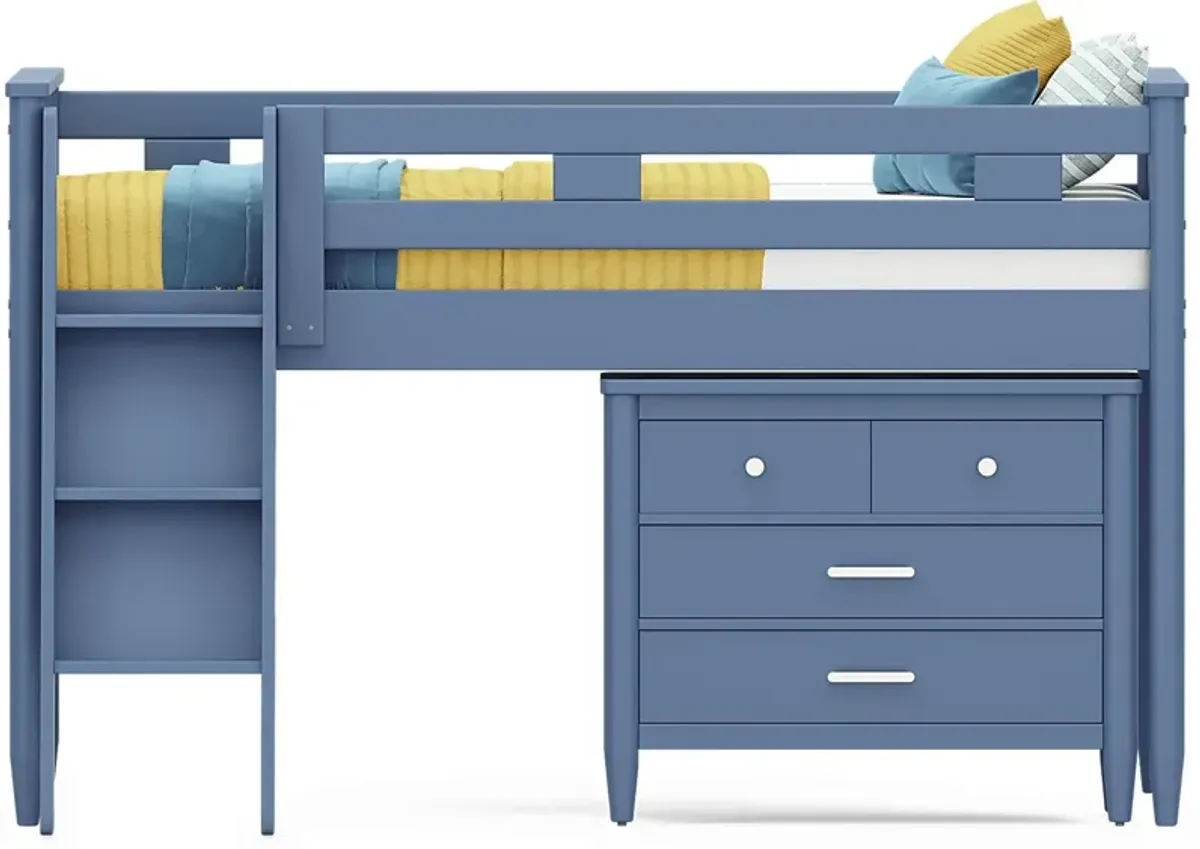 Kids Modern Colors Slate Blue Full Loft with Loft Chest