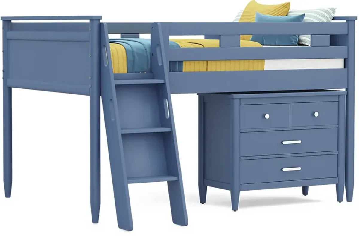 Kids Modern Colors Slate Blue Full Loft with Loft Chest