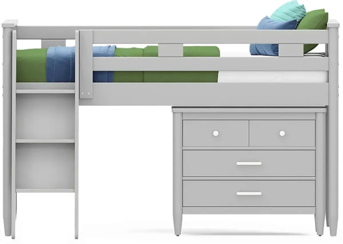 Kids Modern Colors Light Gray Full Loft with Loft Chest