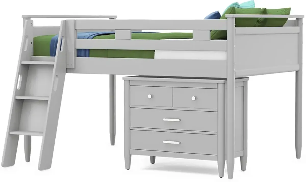 Kids Modern Colors Light Gray Full Loft with Loft Chest