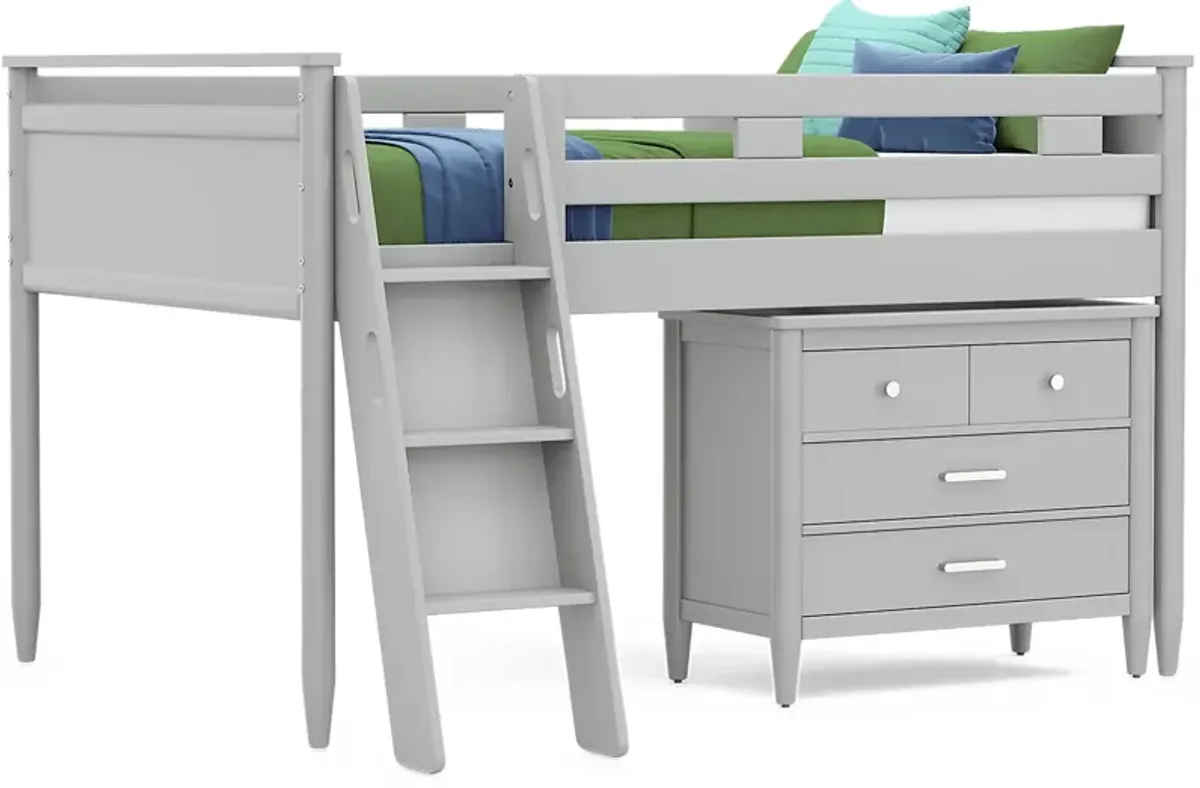 Kids Modern Colors Light Gray Full Loft with Loft Chest