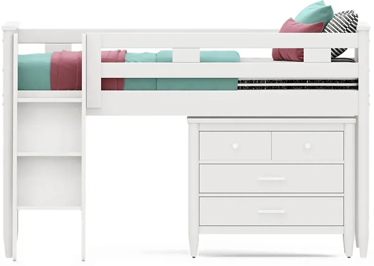 Kids Modern Colors White Full Loft with Loft Chest