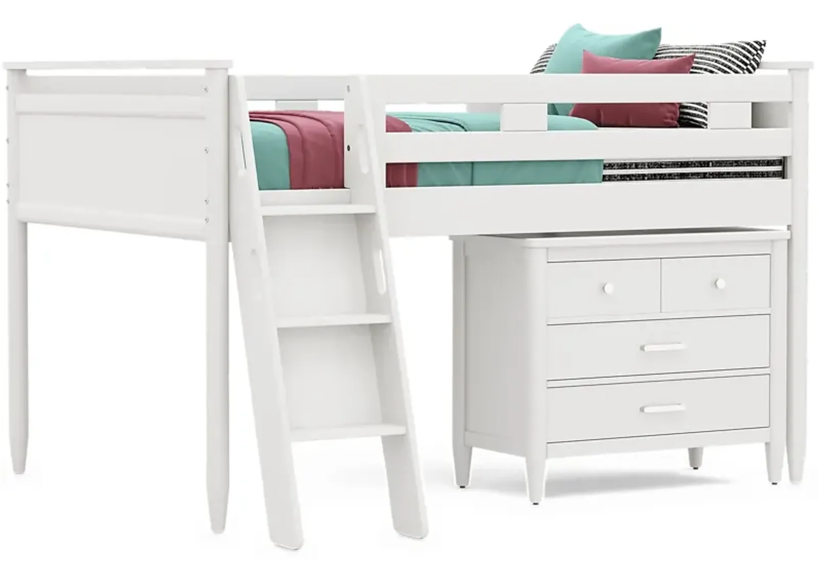 Kids Modern Colors White Full Loft with Loft Chest