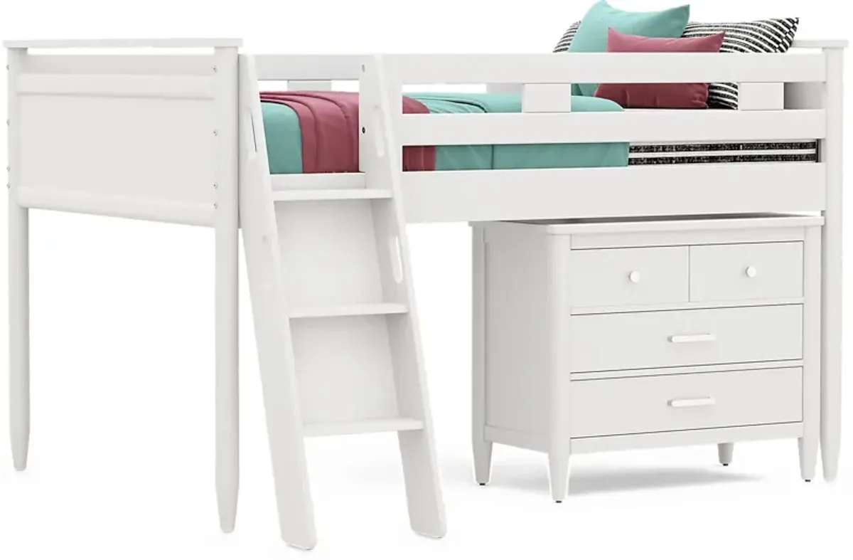 Kids Modern Colors White Full Loft with Loft Chest