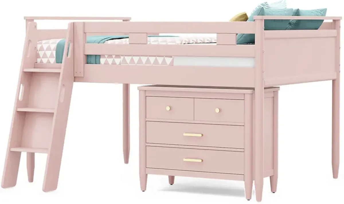 Kids Modern Colors Pink Full Loft with Loft Chest