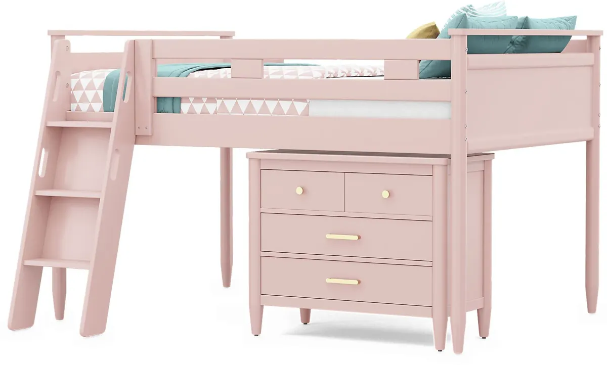 Kids Modern Colors Pink Full Loft with Loft Chest