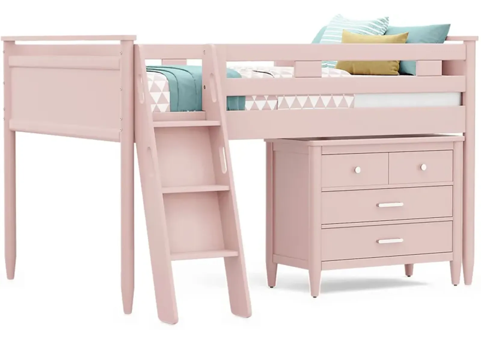 Kids Modern Colors Pink Full Loft with Loft Chest