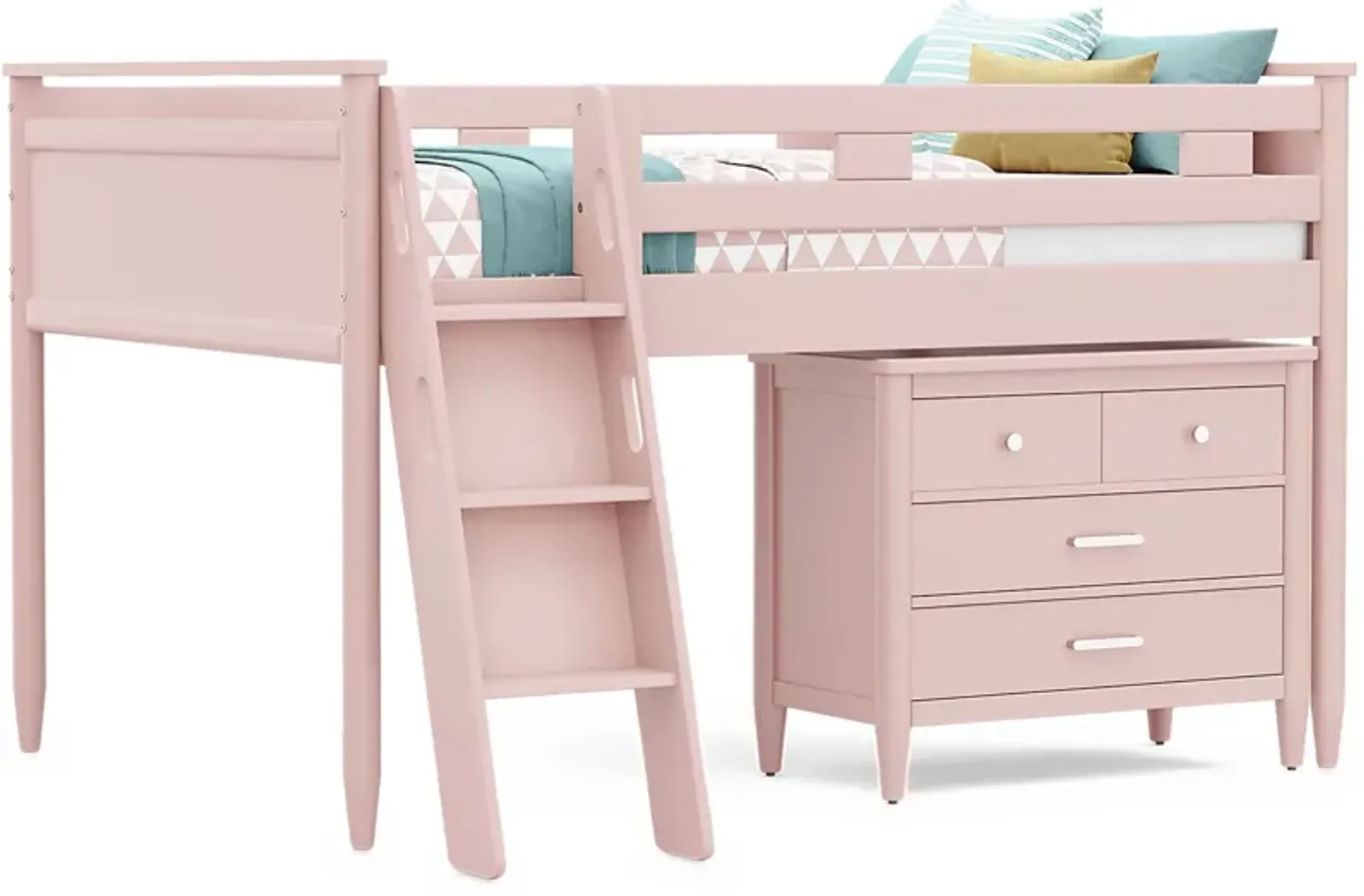 Kids Modern Colors Pink Full Loft with Loft Chest