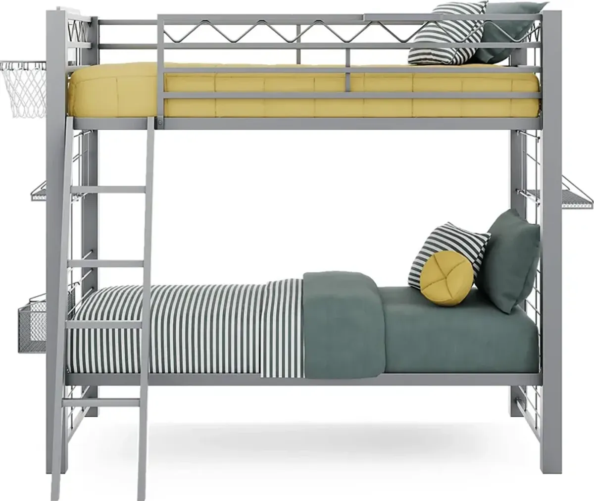 Build-a-Bunk Gray Twin/Twin Bunk Bed with Gray Accessories and Basketball Hoop