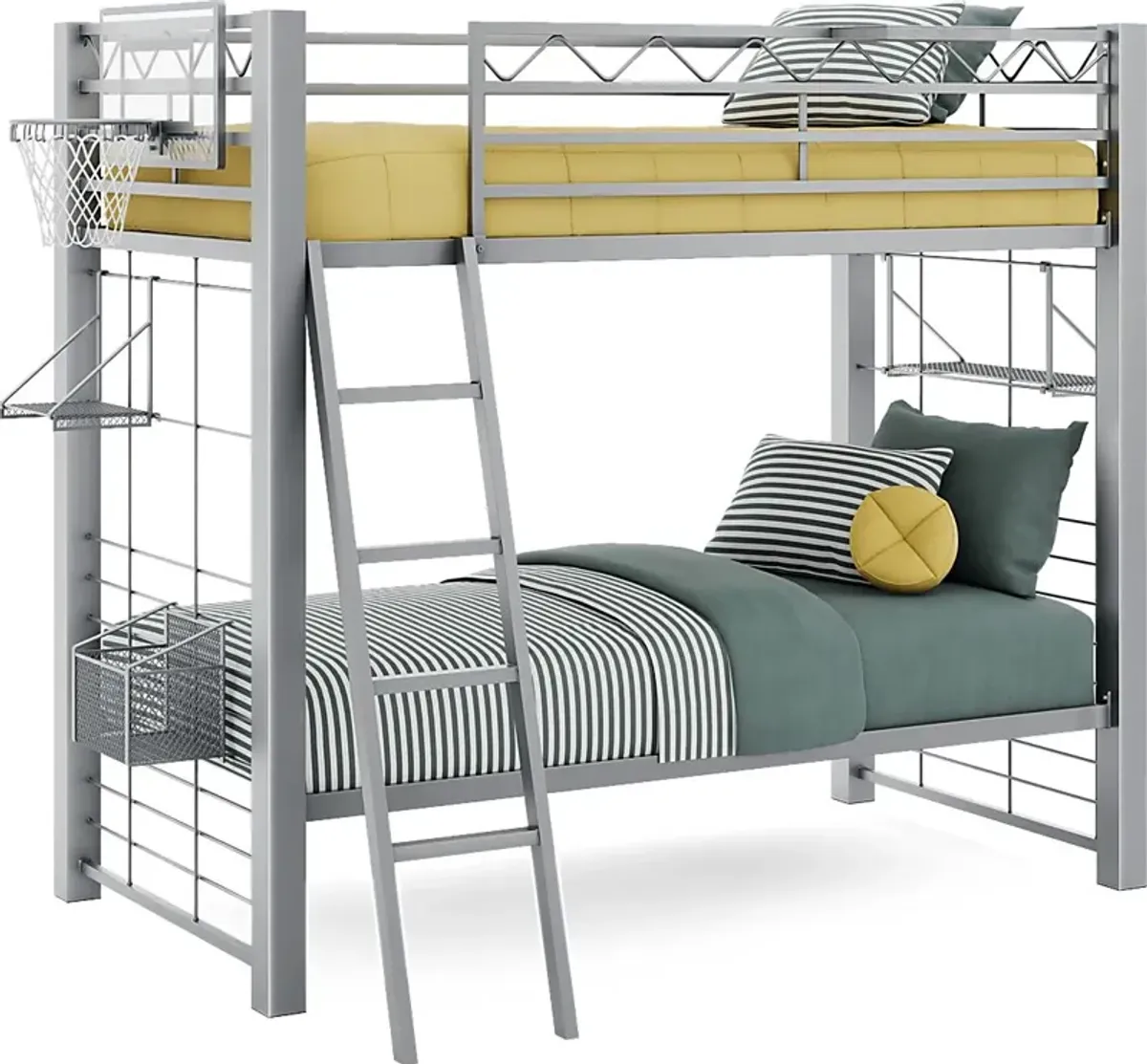 Build-a-Bunk Gray Twin/Twin Bunk Bed with Gray Accessories and Basketball Hoop