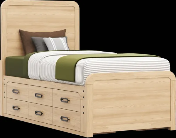 Kids Hidden Hills Light Oak Twin Panel Bed with 2 Storage Side Rails