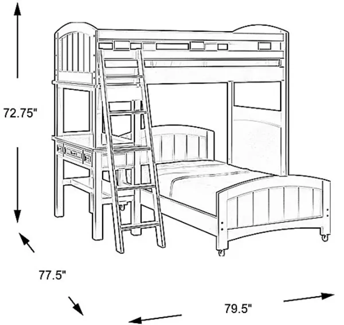 Kids Cottage Colors Black Twin/Twin Loft Bunk Bed with Desk