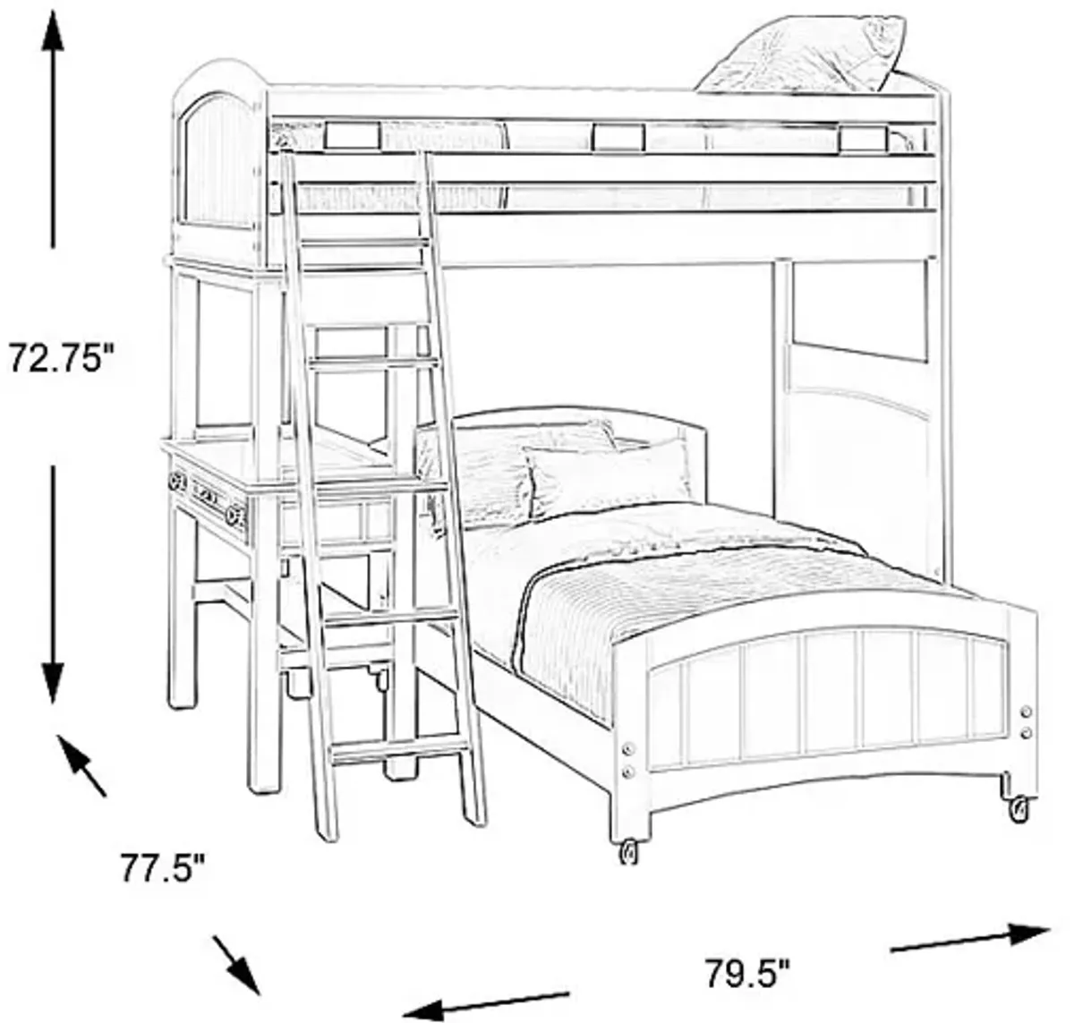 Kids Cottage Colors Gray Twin/Twin Loft Bunk Bed with Desk