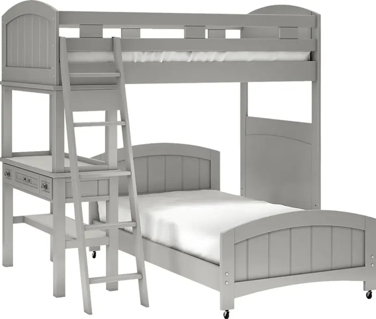 Kids Cottage Colors Gray Twin/Twin Loft Bunk Bed with Desk