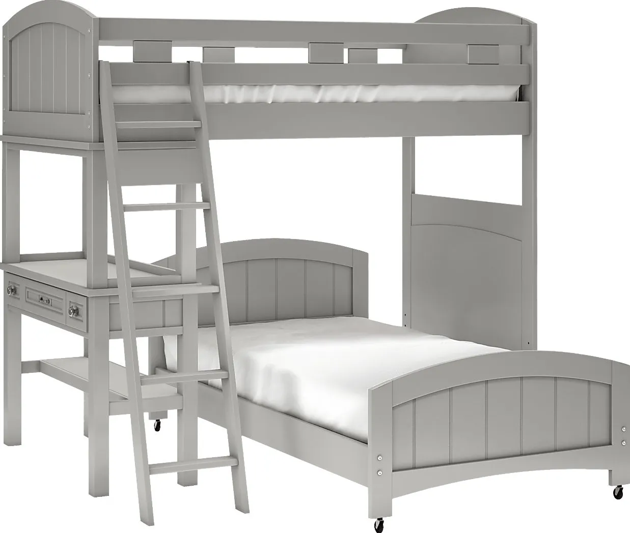 Kids Cottage Colors Gray Twin/Twin Loft Bunk Bed with Desk