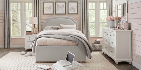 Kids Hilton Head White 5 Pc Bedroom with Dakotah Gray Full Upholstered Bed
