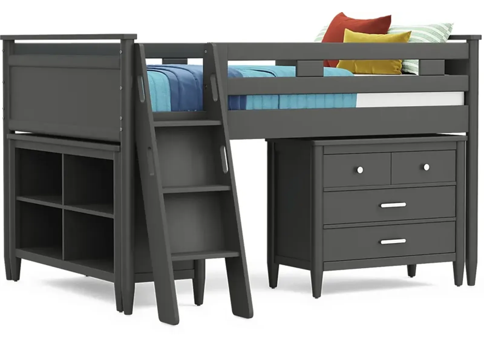 Kids Modern Colors Iron Ore Full Loft with Loft Chest and Bookcase