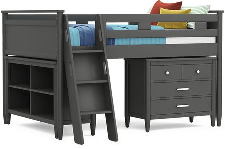 Kids Modern Colors Iron Ore Full Loft with Loft Chest and Bookcase
