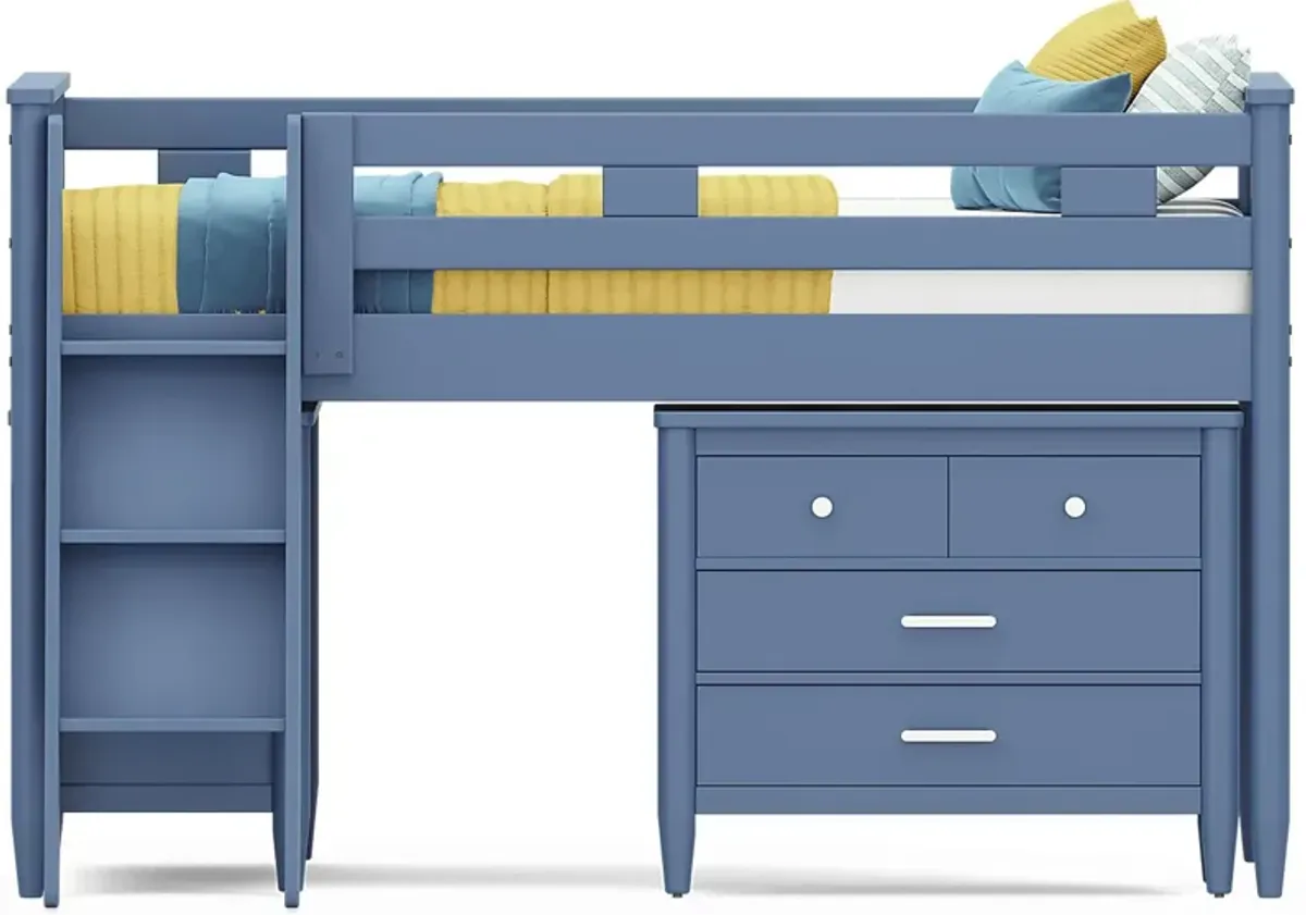 Kids Modern Colors Slate Blue Full Loft with Loft Chest and Bookcase