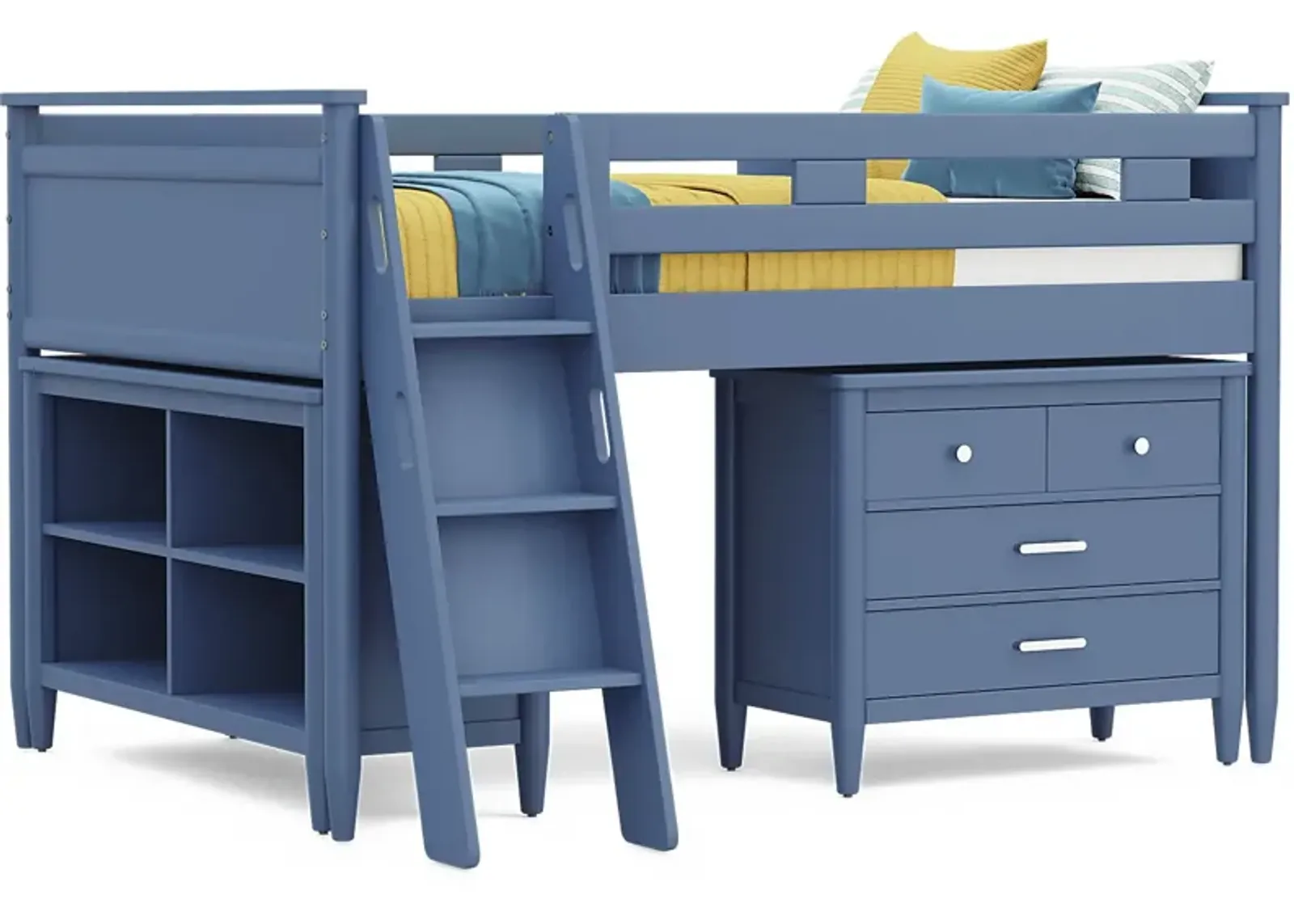 Kids Modern Colors Slate Blue Full Loft with Loft Chest and Bookcase