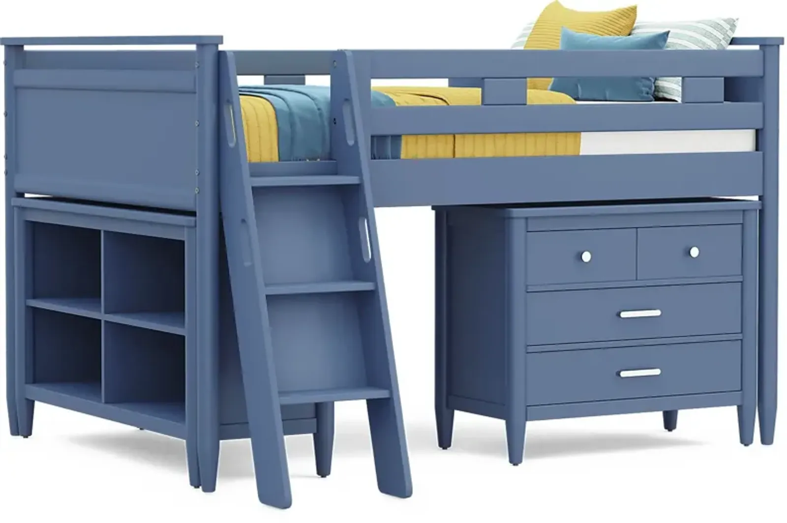 Kids Modern Colors Slate Blue Full Loft with Loft Chest and Bookcase