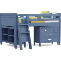 Kids Modern Colors Slate Blue Full Loft with Loft Chest and Bookcase ...