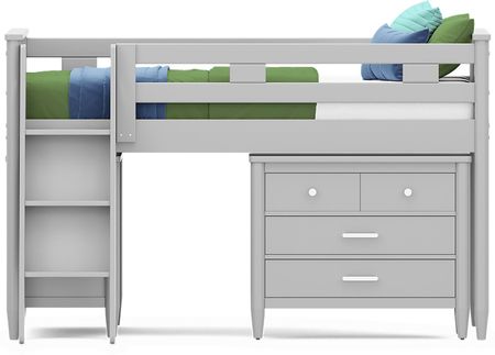Kids Modern Colors Light Gray Full Loft with Loft Chest and Bookcase