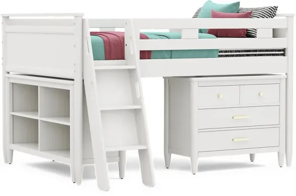 Kids Modern Colors White Full Loft with Loft Chest and Bookcase