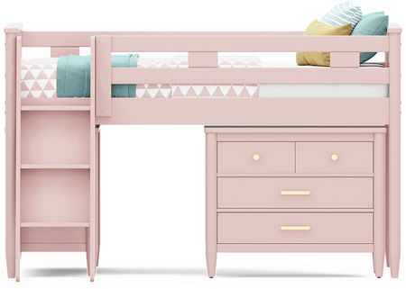 Kids Modern Colors Pink Full Loft with Loft Chest and Bookcase