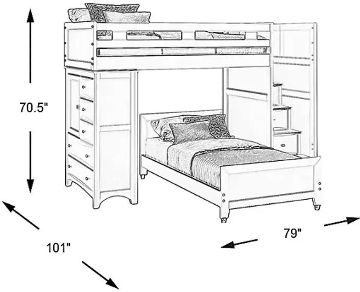 Ivy League 2.0 White Twin/Twin Step Loft with Chest