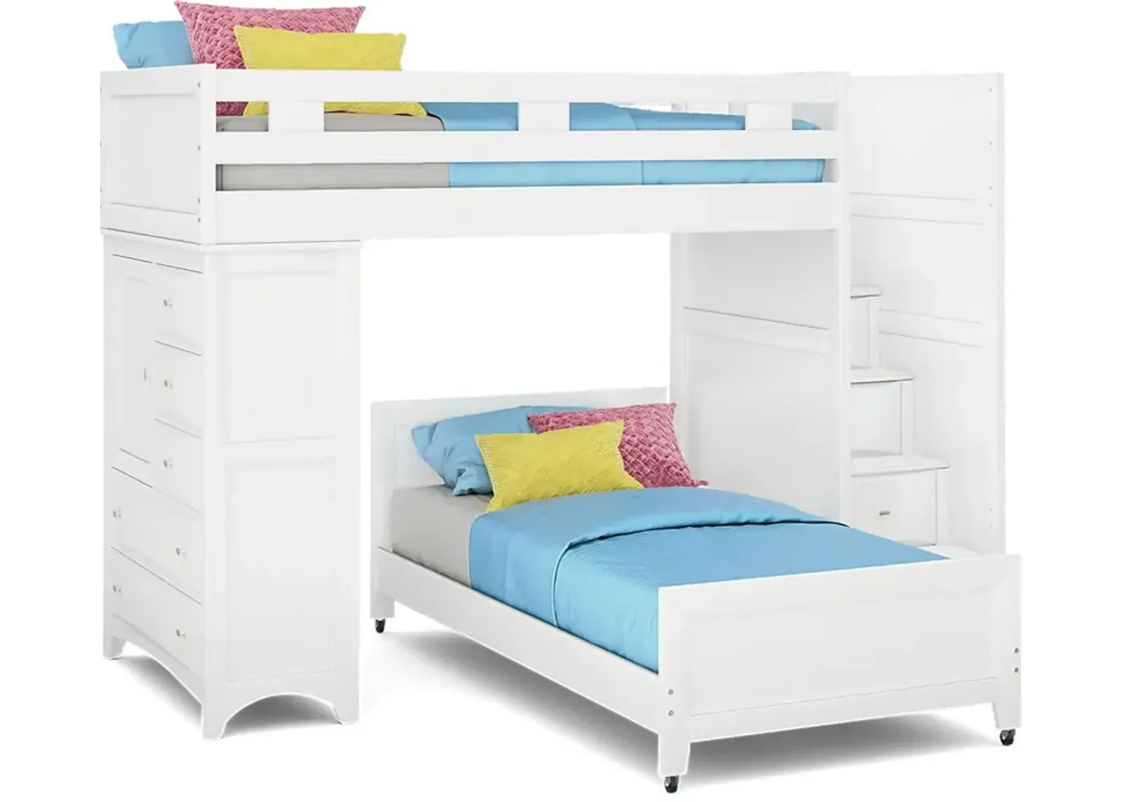 Ivy League 2.0 White Twin/Twin Step Loft with Chest