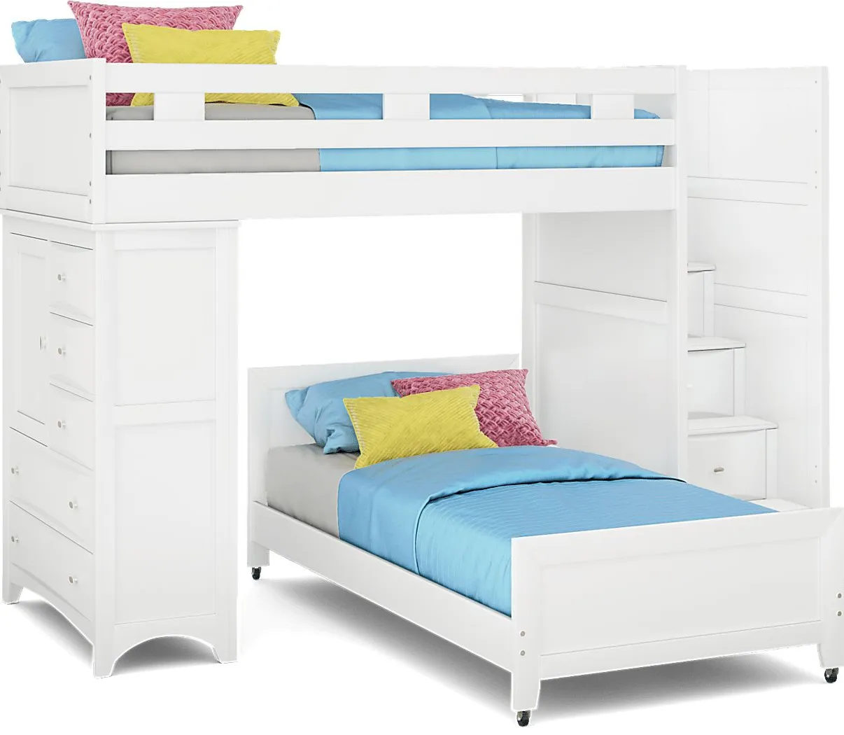 Ivy League 2.0 White Twin/Twin Step Loft with Chest