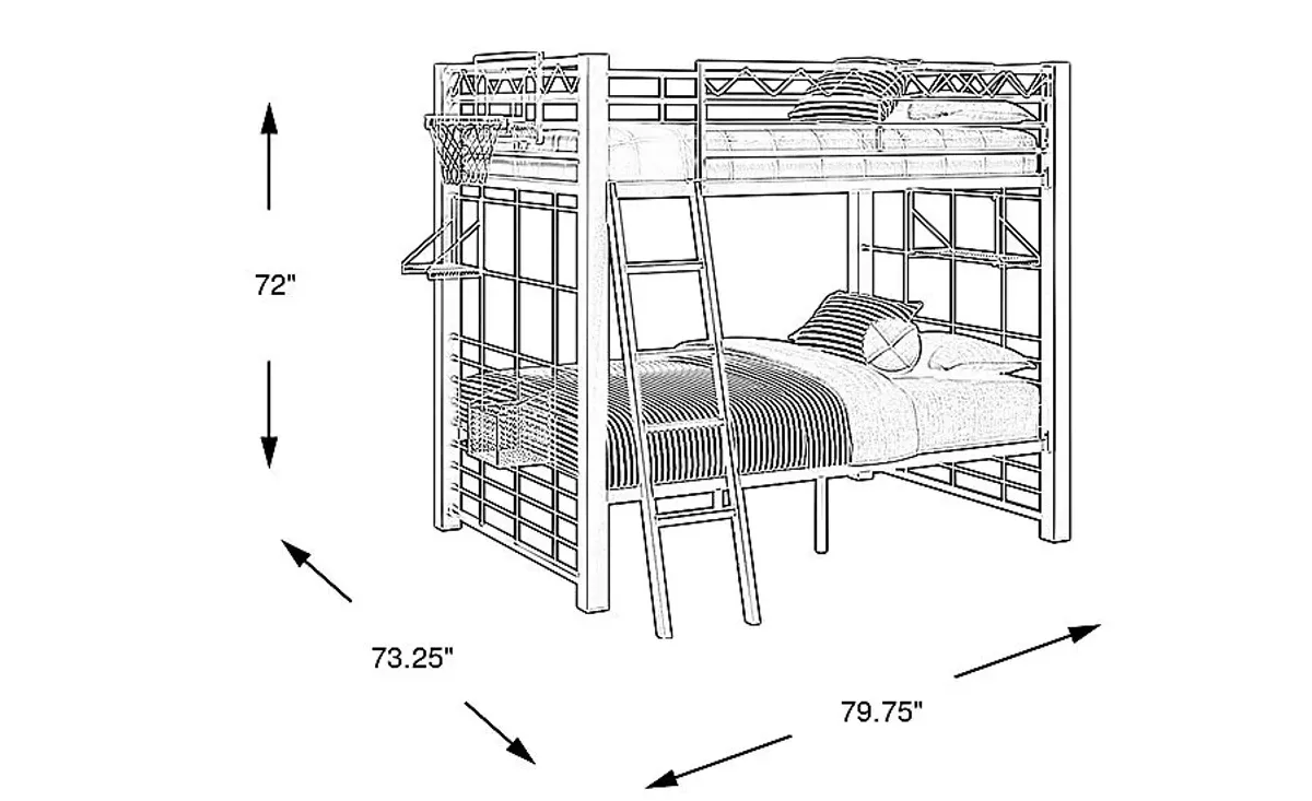 Build-a-Bunk Gray Full/Full Bunk Bed with Gray Accessories and Basketball Hoop