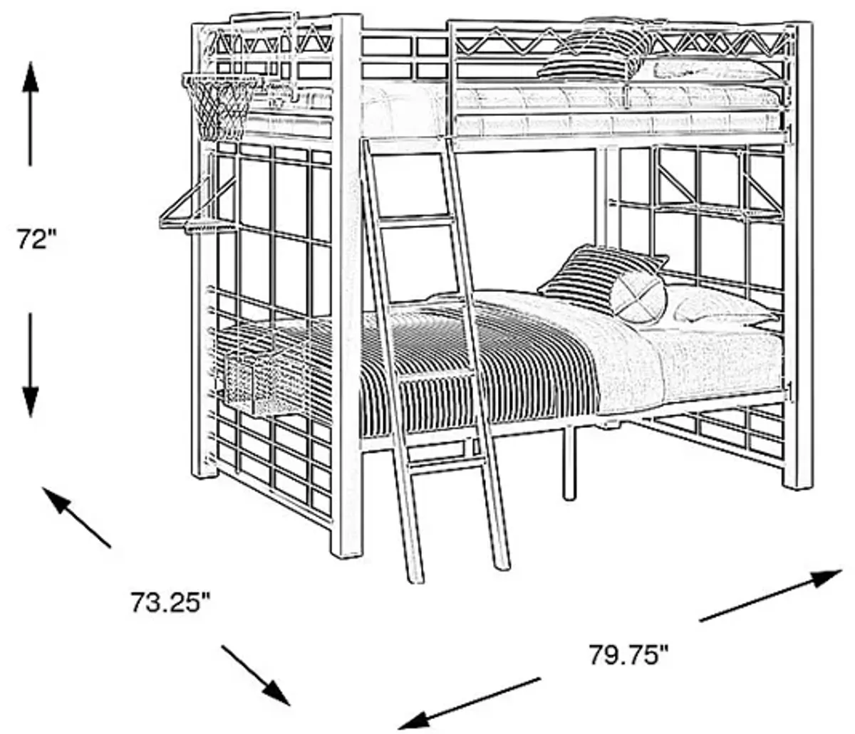 Build-a-Bunk Gray Full/Full Bunk Bed with Gray Accessories and Basketball Hoop