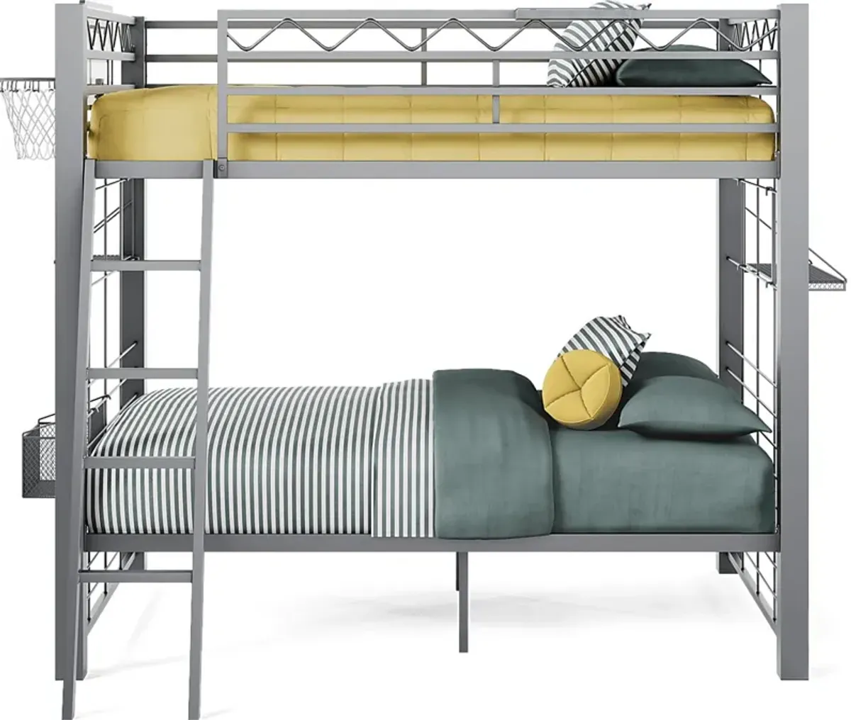 Build-a-Bunk Gray Full/Full Bunk Bed with Gray Accessories and Basketball Hoop