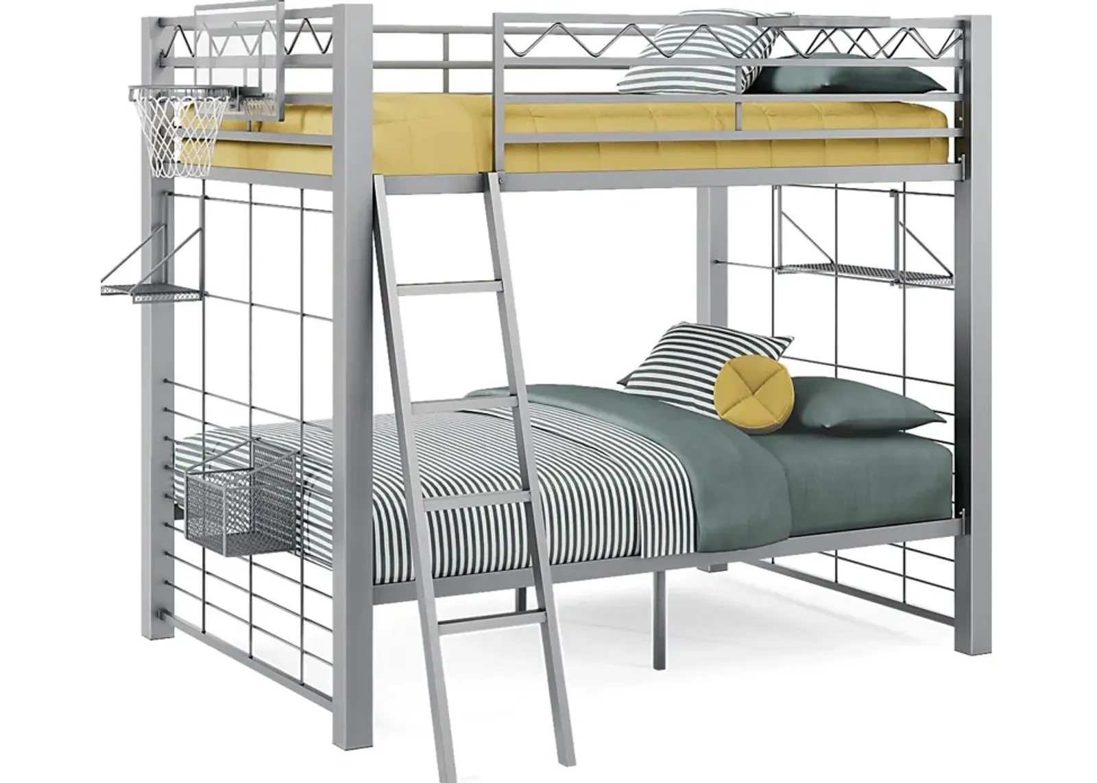 Build-a-Bunk Gray Full/Full Bunk Bed with Gray Accessories and Basketball Hoop